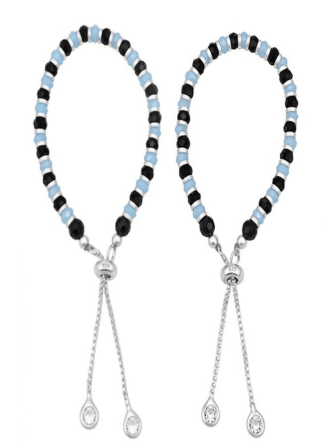 Parnika 925 Traditional Black & Colourful Crystals Baby Nazariya Bracelet in Pure 92.5 Sterling Silver for Kids - One pair (Design 6) - Image 1