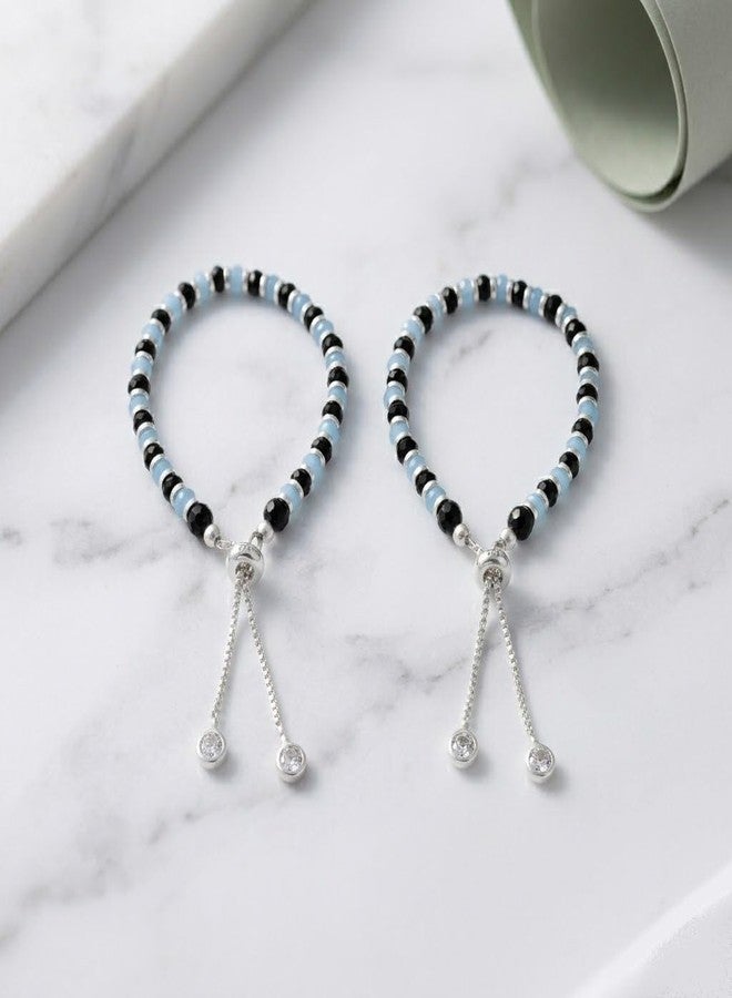 Parnika 925 Traditional Black & Colourful Crystals Baby Nazariya Bracelet in Pure 92.5 Sterling Silver for Kids - One pair (Design 6) - Image 4