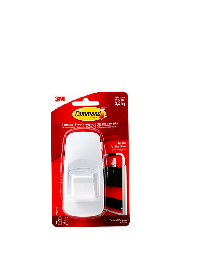 Command 17004ES Jumbo Hook with Strips, Large, Holds 3.4 Kg. each hook white color. 1 hook and 4 strips/pack - Image 1
