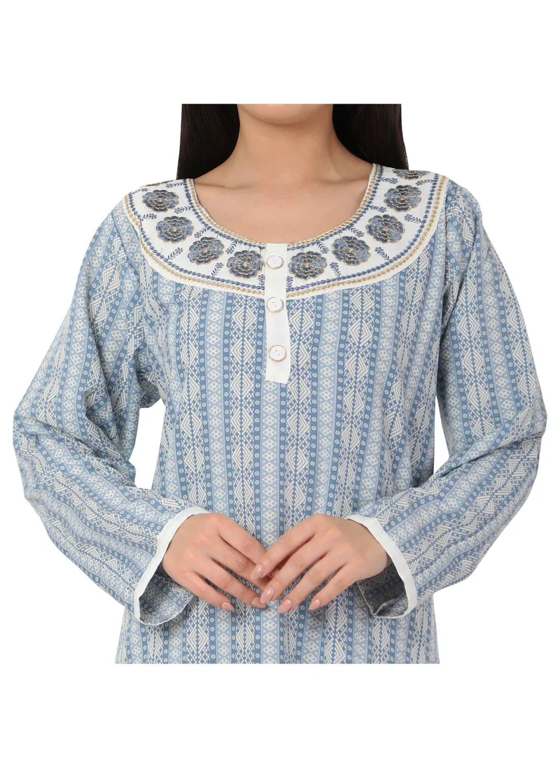 HANA & SARA LONG UNIQUE STYLE PRINTED NECK EMBROIDERED CASUAL ARABIC KAFTAN JALABIYA DRESSES