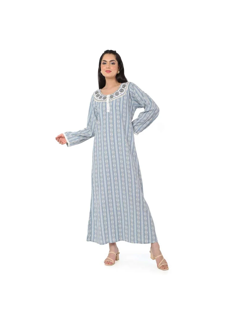 HANA & SARA LONG UNIQUE STYLE PRINTED NECK EMBROIDERED CASUAL ARABIC KAFTAN JALABIYA DRESSES