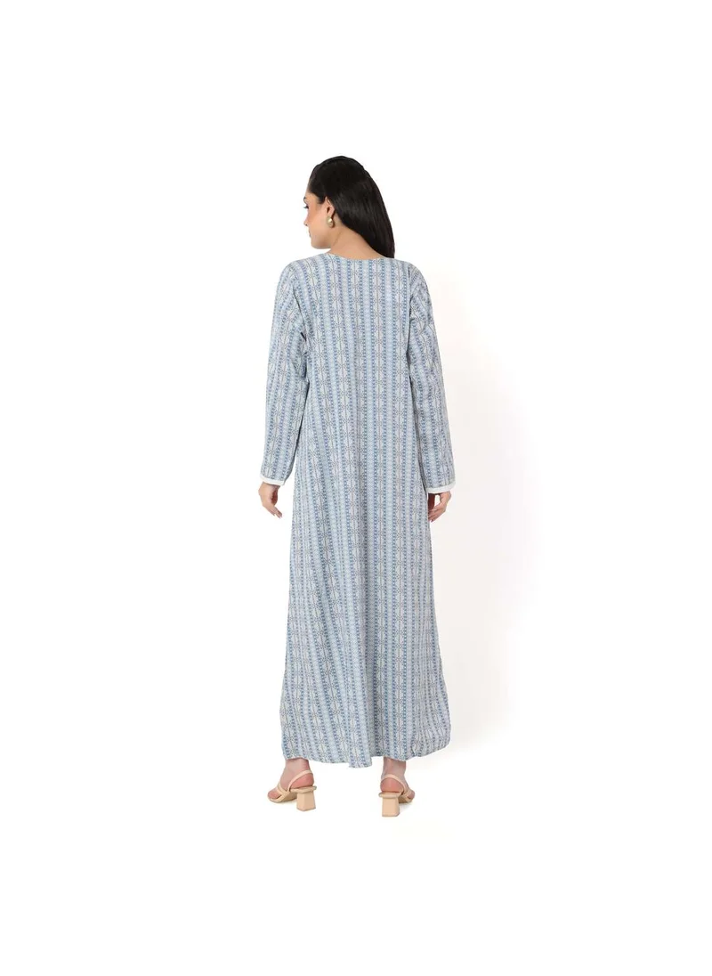 HANA & SARA LONG UNIQUE STYLE PRINTED NECK EMBROIDERED CASUAL ARABIC KAFTAN JALABIYA DRESSES