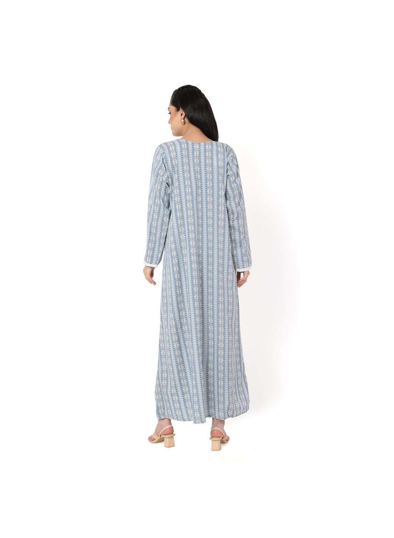 HANA & SARA LONG UNIQUE STYLE PRINTED NECK EMBROIDERED CASUAL ARABIC KAFTAN JALABIYA DRESSES - Image 2