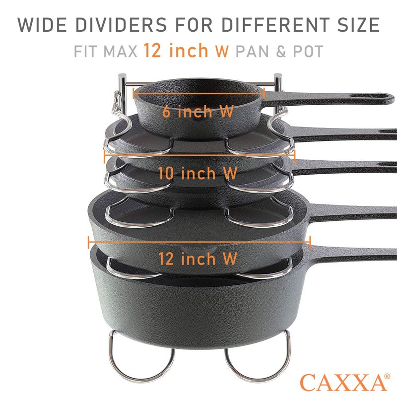 CAXXA Heavy Duty Pan Rack, Pot Lid Rack, Kitchen Cabinet Pantry Cookware Organizer Rack Holder with 5 Adjustable Dividers, Chrome - Image 3