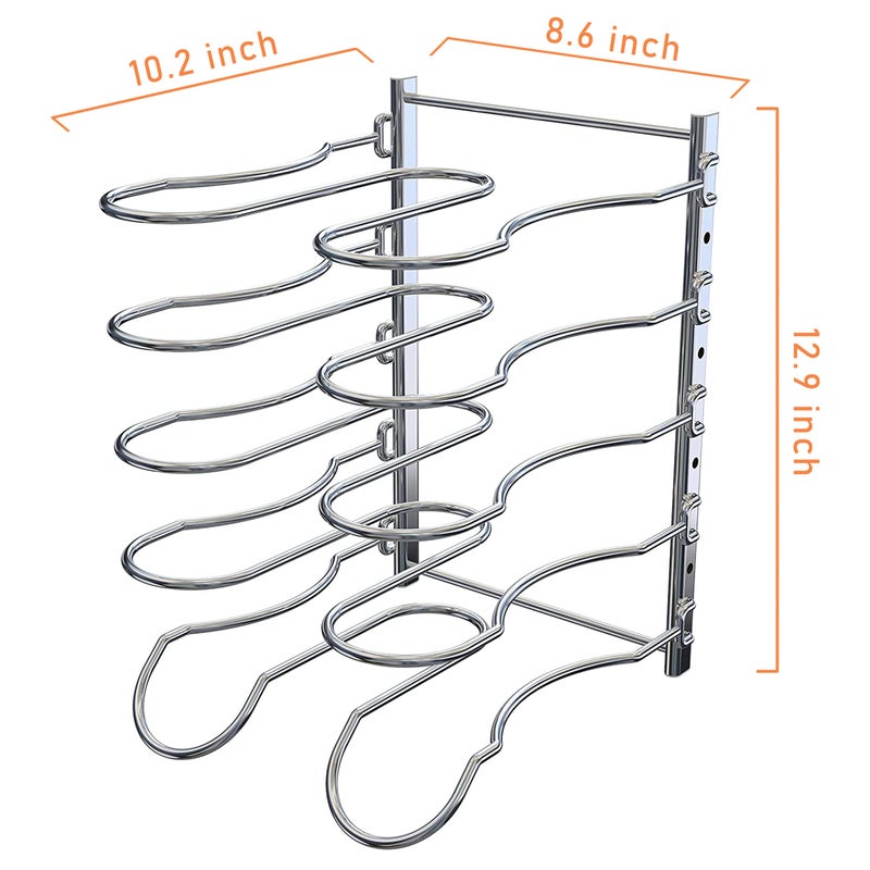 CAXXA Heavy Duty Pan Rack, Pot Lid Rack, Kitchen Cabinet Pantry Cookware Organizer Rack Holder with 5 Adjustable Dividers, Chrome - Image 2