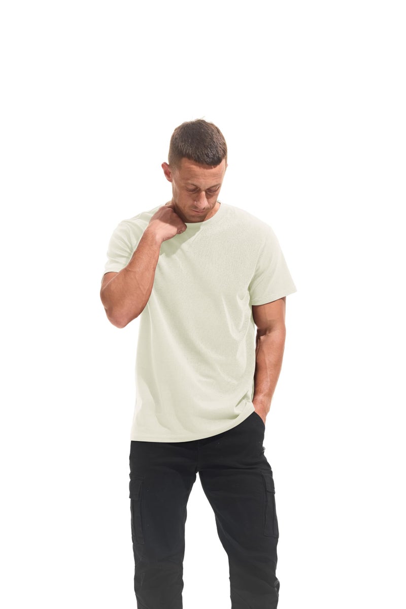 VEIISAR Men's Mini Waffle Knit Crew Neck T-Shirt - 210gsm Ultra-Fine Textured Cotton Tee - 1mm Micro Grid Breathable Top（ Beige L） - Image 2