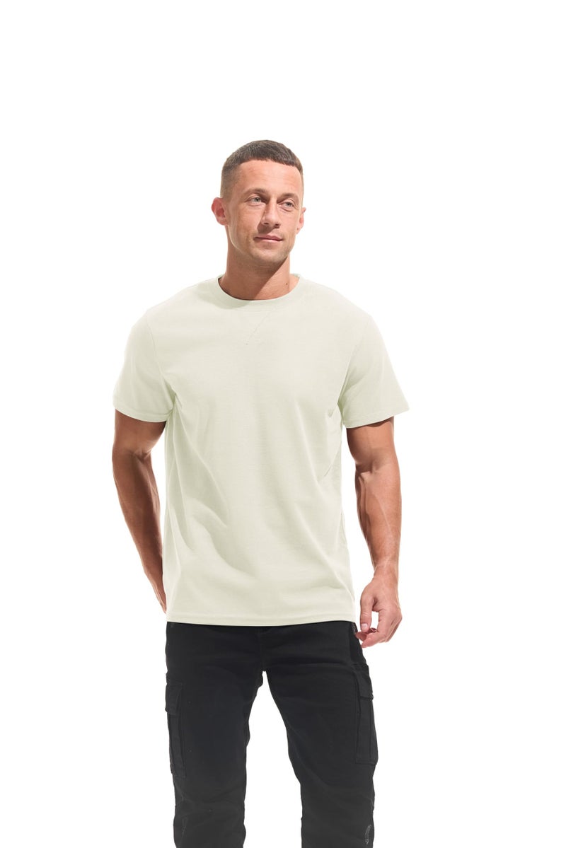 VEIISAR Men's Mini Waffle Knit Crew Neck T-Shirt - 210gsm Ultra-Fine Textured Cotton Tee - 1mm Micro Grid Breathable Top（ Beige L） - Image 5