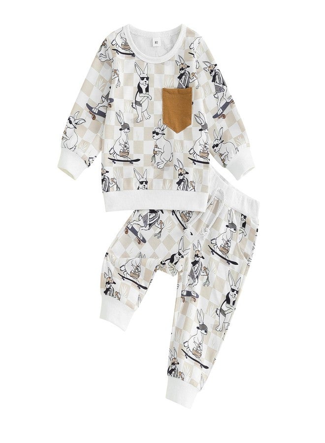 Karuedoo Baby Boy Easter Outfit Bunny Long Sleeve Sweatshirt Top and Pants Set 2Pcs Toddler Boy Easter Outfit (A-White, 2-3 Years) - Image 1