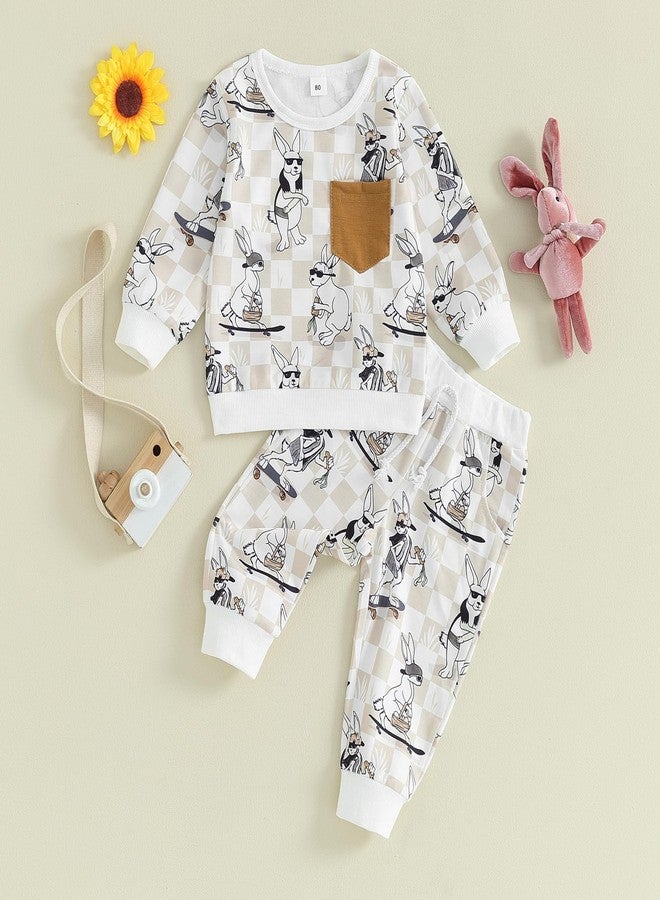 Karuedoo Baby Boy Easter Outfit Bunny Long Sleeve Sweatshirt Top and Pants Set 2Pcs Toddler Boy Easter Outfit (A-White, 2-3 Years) - Image 5