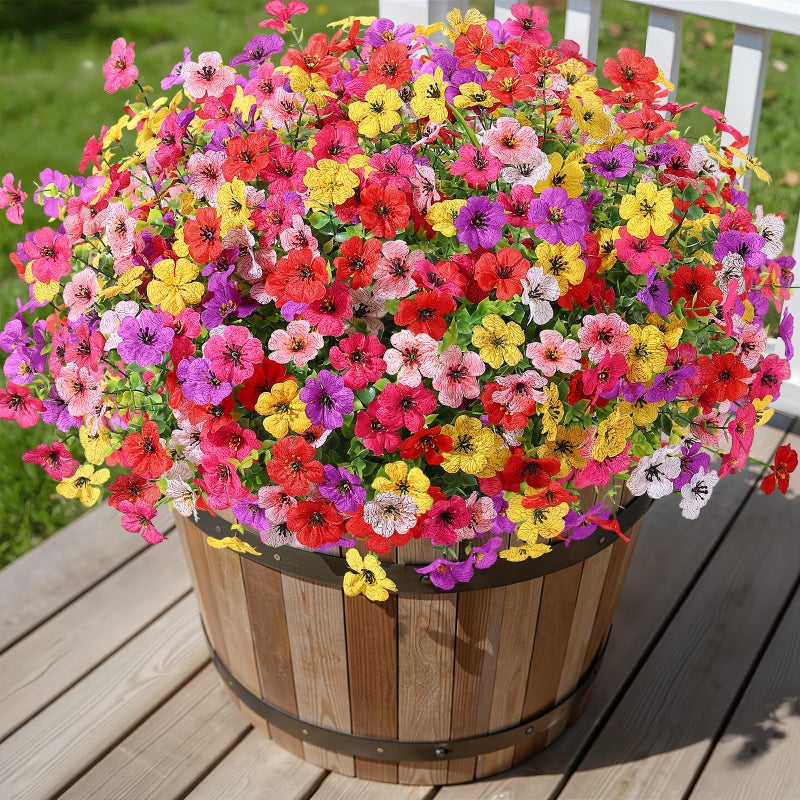 Alupssuc 24 Bundles Artificial Flowers for Outdoors Decoration UV Resistant Silk Faux Daisy Flora Spring Fake Plastic Plants Greenery for Outside Indoor Yard Home Porch Window Box Decor Mix 6 Colors - Image 2