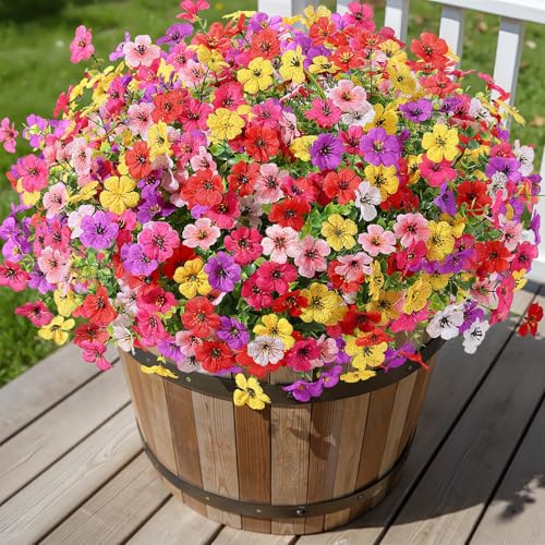 Alupssuc 24 Bundles Artificial Flowers for Outdoors Decoration UV Resistant Silk Faux Daisy Flora Spring Fake Plastic Plants Greenery for Outside Indoor Yard Home Porch Window Box Decor Mix 6 Colors - Image 1