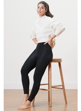 Tchibo Women Solid Pull On Leggings, Black  - Image 1