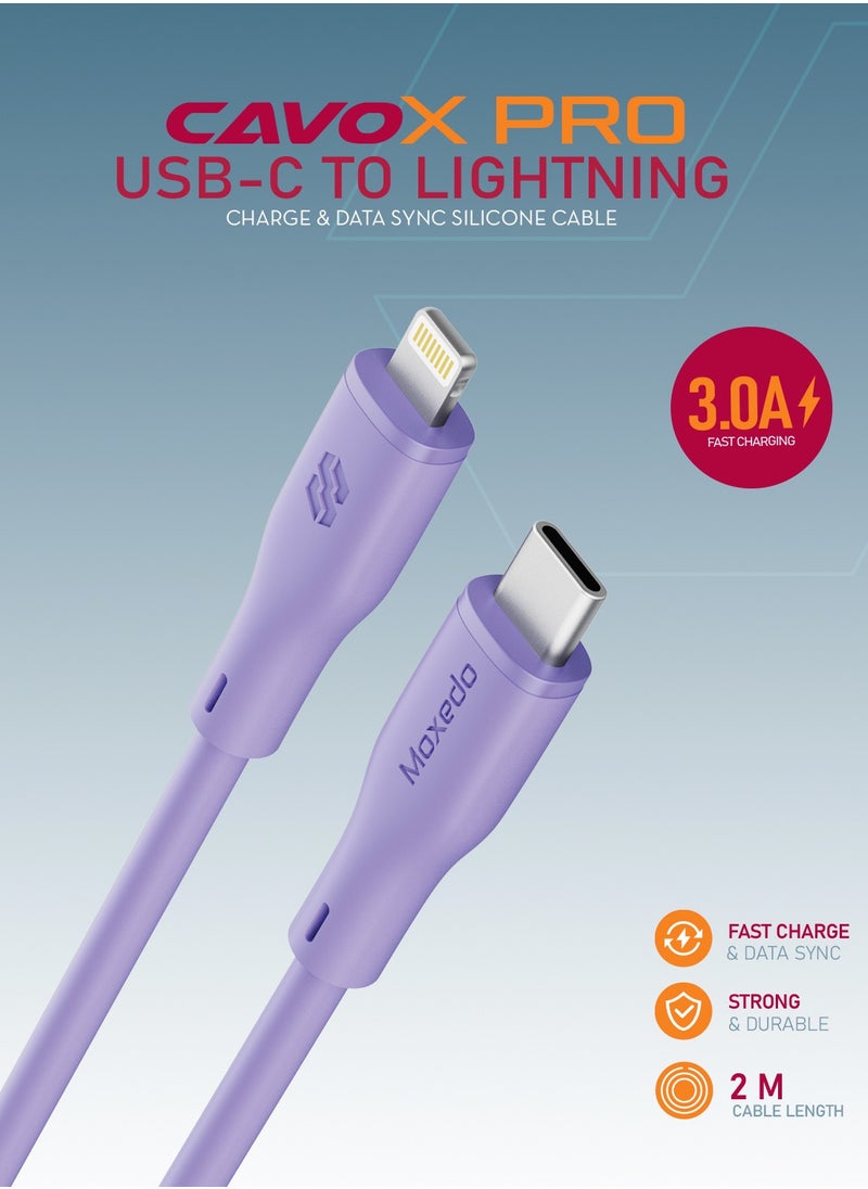 Moxedo CavoX Pro USB-C to Lightning Silicone Cable 27W PD Fast Charge and Data Sync Compatible for iPhone 14/13/12/11 Pro Max X/XS/XR 8 7 6s Plus SE (Purple, 2m)