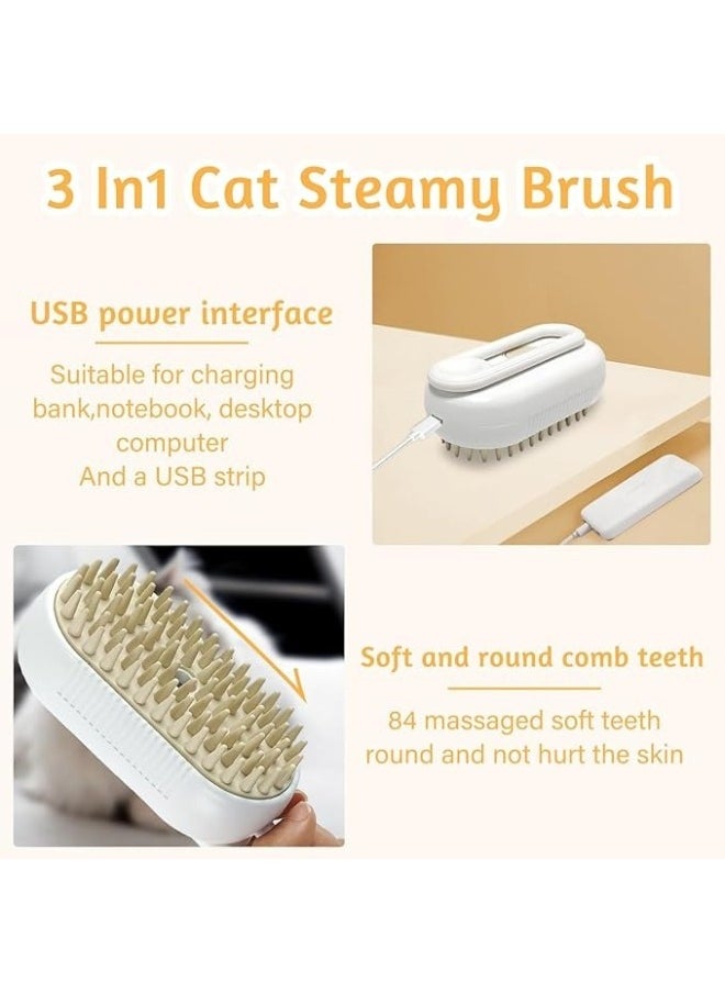 Happy Home - Cat Steam Brush 3 In 1 Steamy Cat Brush Rechargeable Cat Brush With Spray Dog Brush Self Cleaning Steam Cat Brush Multifunctional Cat Grooming Brush for Massages,Treatments, Eliminate Flying Hair - Image 1