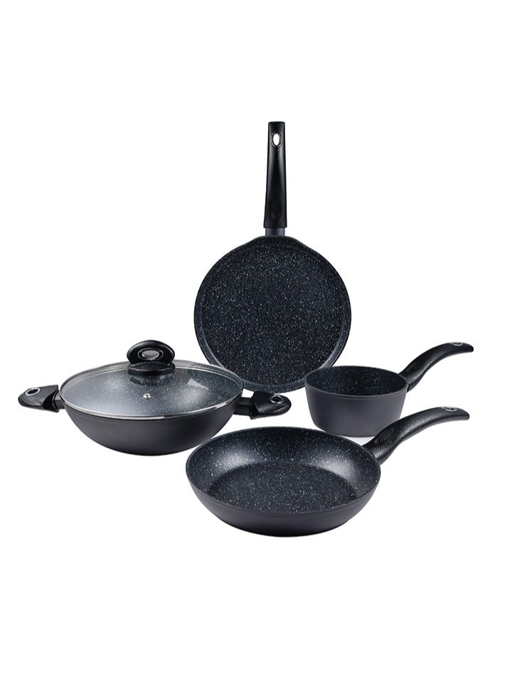 BERGNER طقم أواني الطهي أورايون 5 قطع، طقم طهي من الألمنيوم المطروق، أواني طهي ذات قاعدة حثية، طلاء رخام + غير لاصق، مناسبة لجميع المواقد، لون رمادي، BG30067GY - Image 2