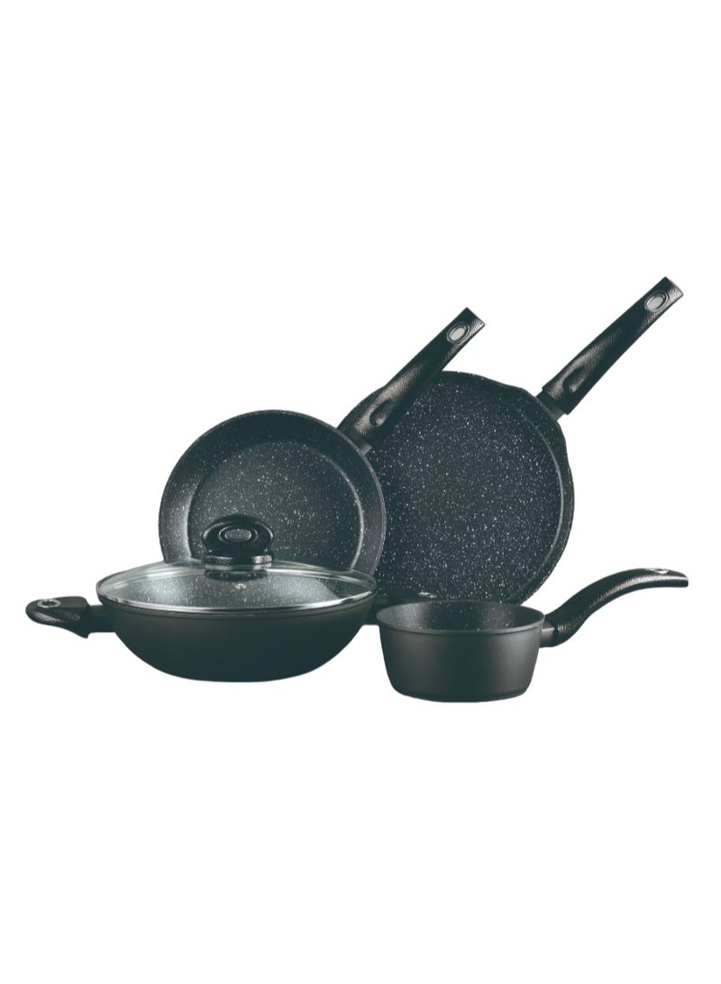 BERGNER طقم أواني الطهي أورايون 5 قطع، طقم طهي من الألمنيوم المطروق، أواني طهي ذات قاعدة حثية، طلاء رخام + غير لاصق، مناسبة لجميع المواقد، لون رمادي، BG30067GY - Image 1