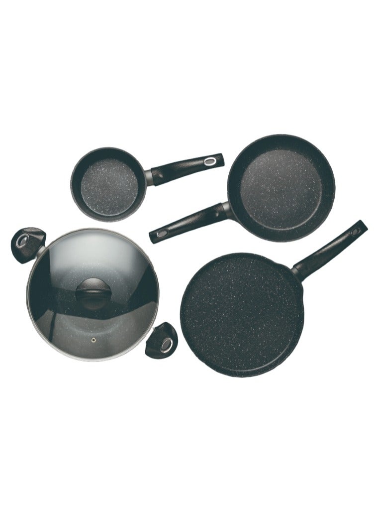 BERGNER طقم أواني الطهي أورايون 5 قطع، طقم طهي من الألمنيوم المطروق، أواني طهي ذات قاعدة حثية، طلاء رخام + غير لاصق، مناسبة لجميع المواقد، لون رمادي، BG30067GY - Image 3