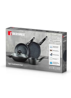 BERGNER ORION 5PCS  COOKWARE SET, FORGED ALUMINUM COOKING SET, INDUCTION BOTTOM COOKWARE, MARBLE+ NON-STICK COATING COOKING POTS, SUITABLE FOR ALL STOVES, GREY COLOR, BG30067GY  - Image 4