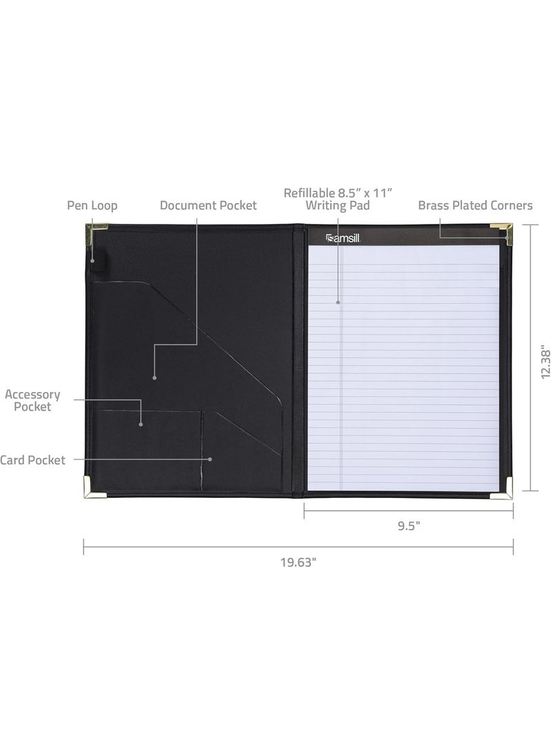 Samsill Samsill Classic Collection Business Portfolio  Executive Padfolio for Resume  Document Organizer  85 by 11Inch Legal Pad Faux Leather with Brass Corners Black  - Image 3
