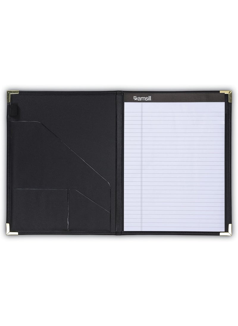 Samsill Samsill Classic Collection Business Portfolio  Executive Padfolio for Resume  Document Organizer  85 by 11Inch Legal Pad Faux Leather with Brass Corners Black  - Image 5