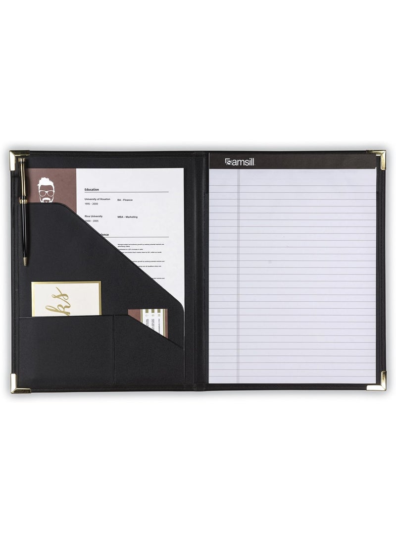Samsill Samsill Classic Collection Business Portfolio  Executive Padfolio for Resume  Document Organizer  85 by 11Inch Legal Pad Faux Leather with Brass Corners Black  - Image 2
