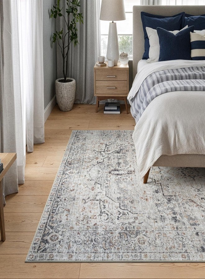 Bloom Rugs Caria Washable Non-Slip 4x6 Rug - Ivory/Gray/Caramel Traditional Area Rug for Living Room, Bedroom, Dining Room, and Kitchen - Exact Size: 4' x 6' - Image 2