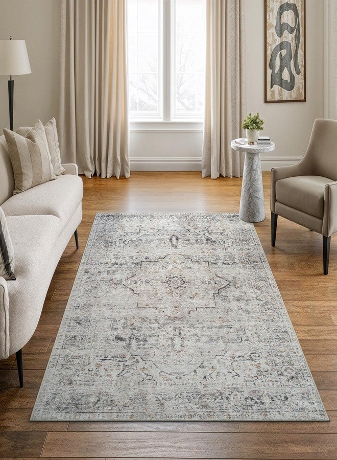 Bloom Rugs Caria Washable Non-Slip 4x6 Rug - Ivory/Gray/Caramel Traditional Area Rug for Living Room, Bedroom, Dining Room, and Kitchen - Exact Size: 4' x 6' - Image 1