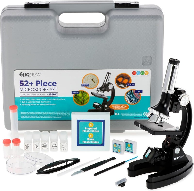 AmScope M30 Series 52-Piece STEM Microscope Kit for Kids - Monocular, Portable Compound Microscope for Kids - Includes Petri Dish, Slides & More - Black - Image 1