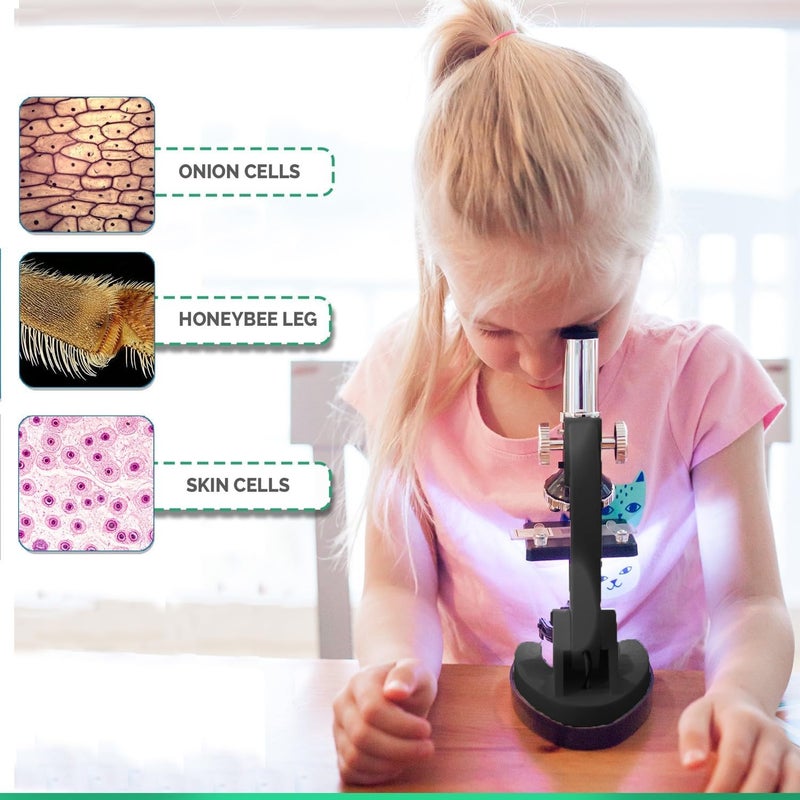 AmScope M30 Series 52-Piece STEM Microscope Kit for Kids - Monocular, Portable Compound Microscope for Kids - Includes Petri Dish, Slides & More - Black - Image 3