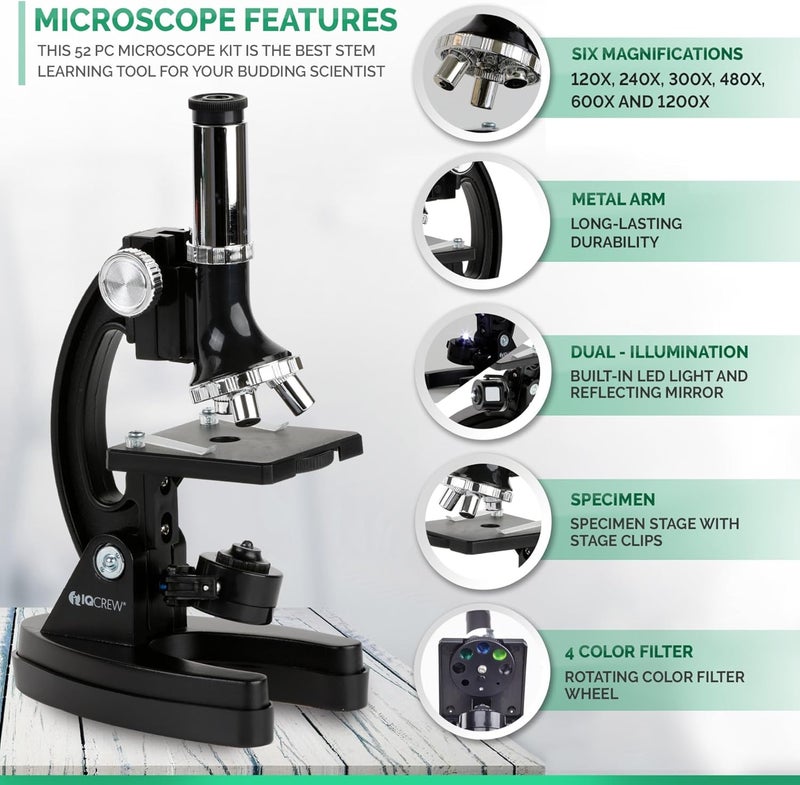 AmScope M30 Series 52-Piece STEM Microscope Kit for Kids - Monocular, Portable Compound Microscope for Kids - Includes Petri Dish, Slides & More - Black - Image 4