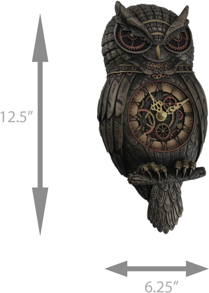 Veronese Design 12.5" Tall Steampunk Owl Pendulum Wall Clock Cold Cast Resin Antique Bronze Finish Wall Sculpture - Image 3