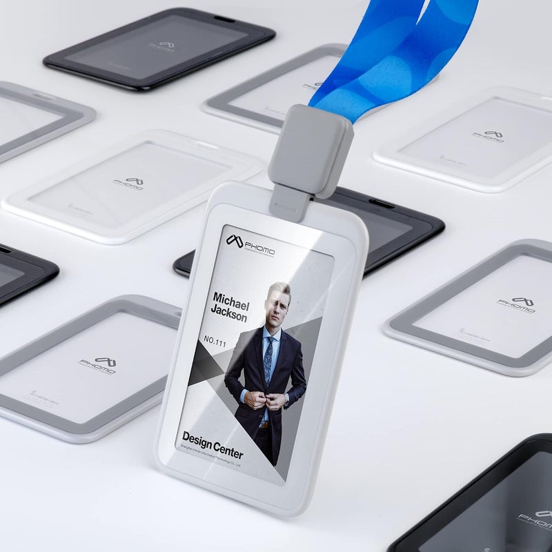 Phomo حامل بطاقات الهوية القابل للسحب الذاتي من Phomo مع مشبك حلقة تسلق وحبل بطاقة، حامل بطاقات هوية ثقيل للرقبة، نمط عمودي شفاف صلب، (يحمل من 1 إلى 2 بطاقة) (أبيض) - Image 2