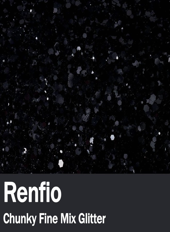 Renfio Black Chunky Glitter, Mixed Fine Powder PET Flake Iridescent Sequins Face Glitters for Craft Resin, Tumbler Ornament Painting, Hair Body, Wedding Decor 3.5 Oz (100g) - Black - Image 2