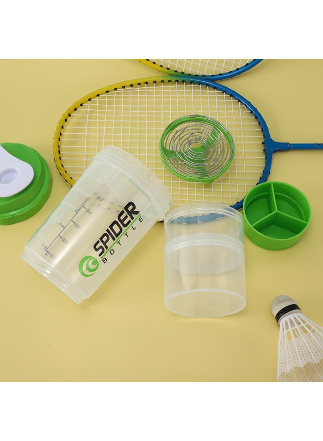 SPIDER BOTTLE Blue-transparent 500ml Three-layer Shaker Cup, Large-capacity Fitness Water Cup, Sports Water Bottle, Protein Powder Milkshake Shaker Cup, Plastic Cup - Image 4