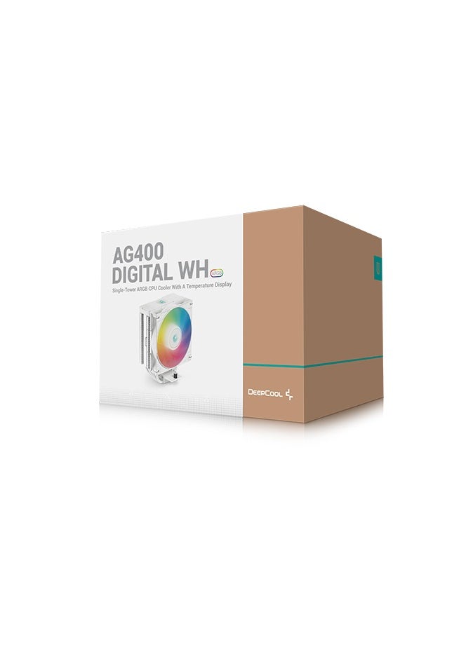 AG400 ARGB Digital White Air Cooler – High-Performance CPU Cooling, ARGB Lighting, Digital Display, Silent Operation, 4 Heat Pipes, PWM Fan