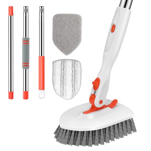 SetSail Floor Scrub Brush 3In1 Tile Tub Floor Scrubber with 52inch Adjustable Long Handle Shower Cleaner Brush and 3 Detachable Replacement Brush Heads for Cleaning Bathroom Kitchen Walls Tub Tile
