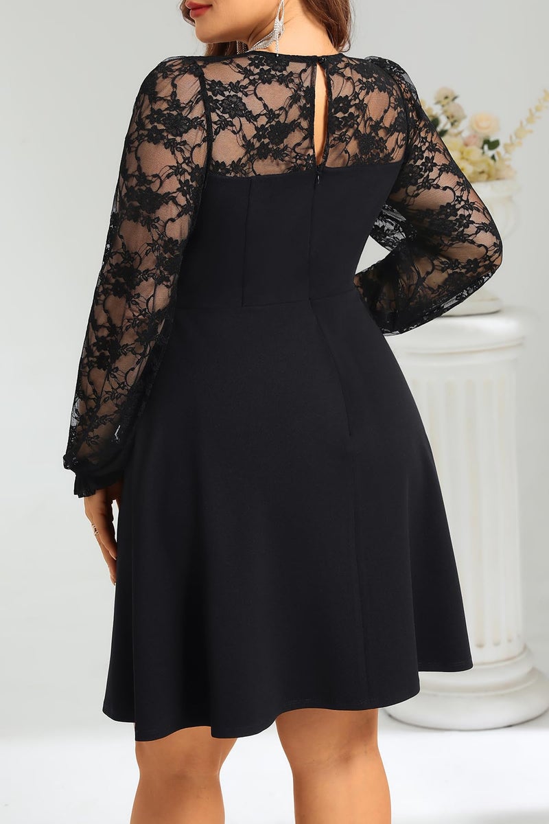 Talisea Plus Size Black Dress Cocktail Wedding Guest Funeral Lace Long Sleeve Little Black Semi Formal A line Short Dresses - Image 3