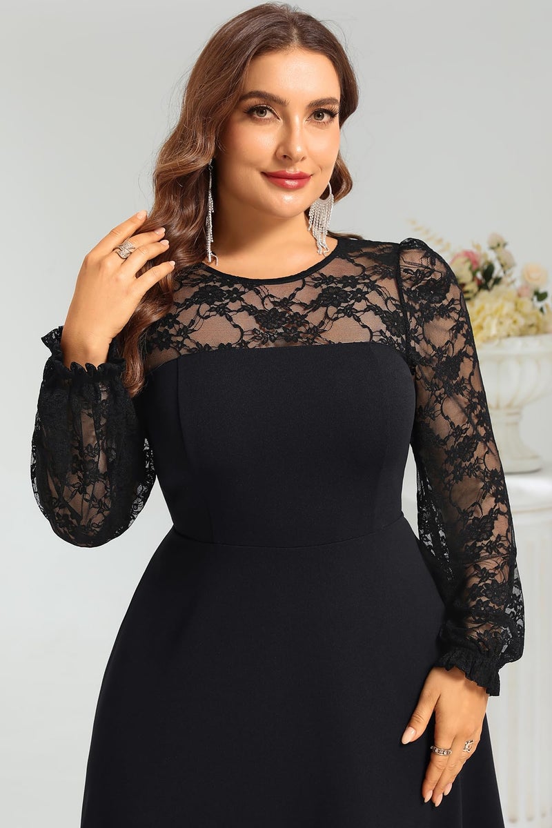 Talisea Plus Size Black Dress Cocktail Wedding Guest Funeral Lace Long Sleeve Little Black Semi Formal A line Short Dresses - Image 4