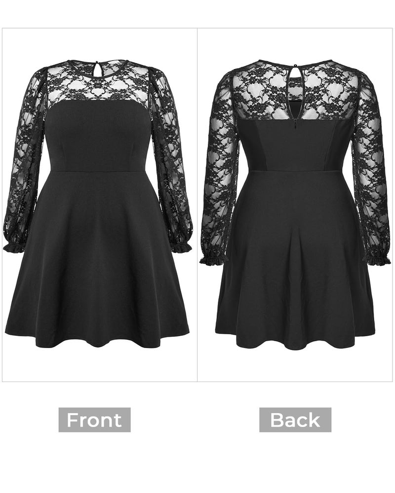 Talisea Plus Size Black Dress Cocktail Wedding Guest Funeral Lace Long Sleeve Little Black Semi Formal A line Short Dresses - Image 5