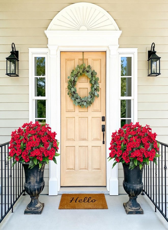 Besteek 6 Pcs Artificial Flowers for Outdoors Fake Silk Periwinkle Flowers Faux Plants UV Resistant Bouquet Decorations for Planters Spring Summer Garden Porch Patio Window Box Balcony Home, Red - Image 4