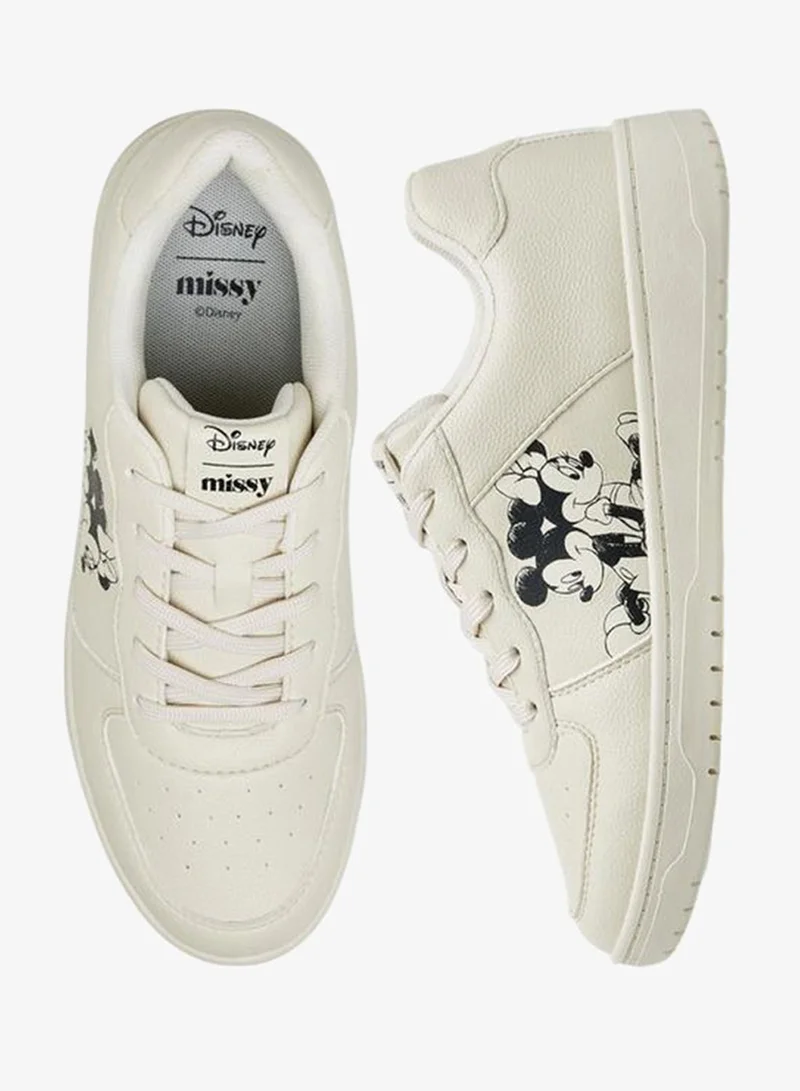 ديزني Mickey And Minnie Mouse Print Lace-Up Sneakers