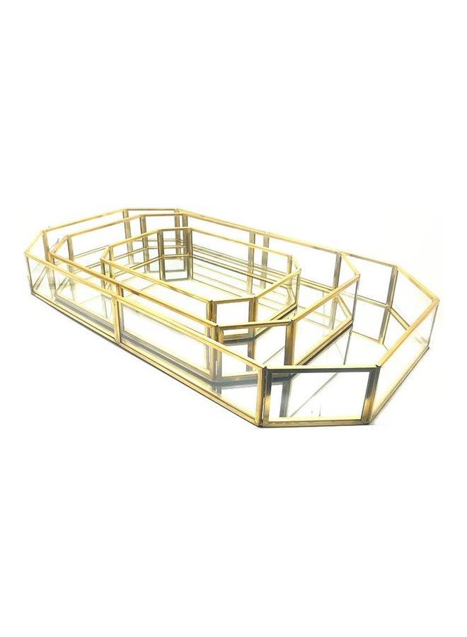 مجموعة من 3 صينيات تقديم من المعدن والزجاج ذهبي/شفاف 42 x 23 x 5سم - Image 1