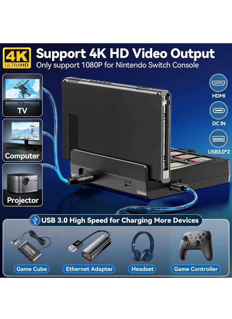 Generic Switch TV Docking Station with 10 Game Slots for Nintendo Switch u0026 Switch OLED, Switch Base Station Dock with 4K HDMI Switch TV Adapter, Portable Switch Dock Replacement with 2 USB 3.0 Port  - Image 3