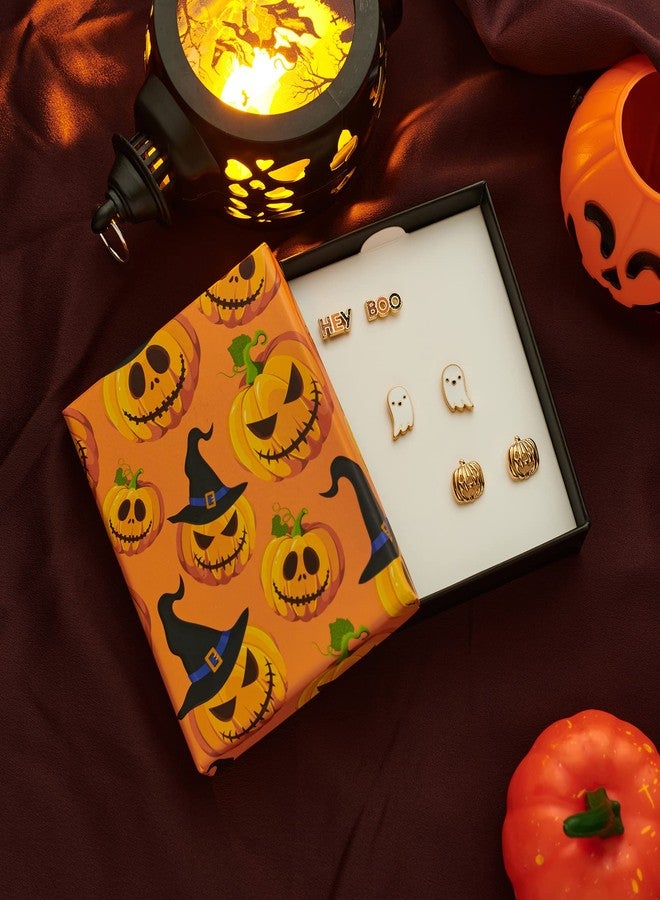 WOWORAMA 3 Pairs Halloween Stud Earrings Set for Women Spooky Ghost Pumpkin Earrings Happy Halloween Hey Boo Pierced Earring Jewelry Set - Image 4