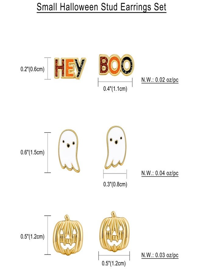 WOWORAMA 3 Pairs Halloween Stud Earrings Set for Women Spooky Ghost Pumpkin Earrings Happy Halloween Hey Boo Pierced Earring Jewelry Set - Image 3