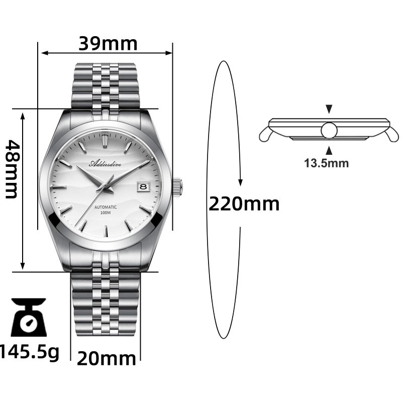 ADDIESDIVE Automatic Watches for Men NH35A Mechanical Movement Analog Sapphire Crystal Glass White 39 MM Dial - Image 2
