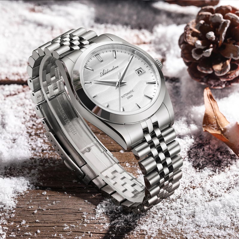 ADDIESDIVE Automatic Watches for Men NH35A Mechanical Movement Analog Sapphire Crystal Glass White 39 MM Dial - Image 4