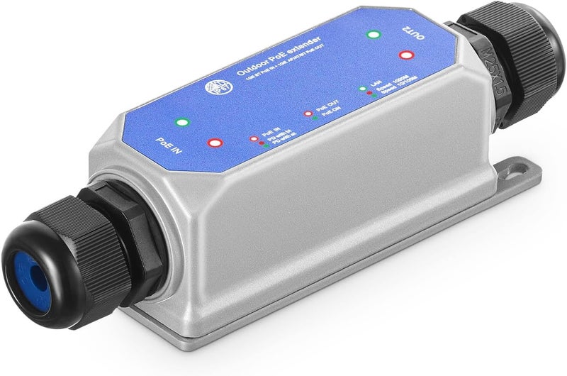 Binardat IP67 Outdoor Gigabit PoE Passthrough Switch - 1 in 1 Out Extender, IEEE802.3af/at/bt Powered 90W, Ethernet 10/100/1000Mbps, Metal Wall Mount Waterproof Plug and Play - Image 1