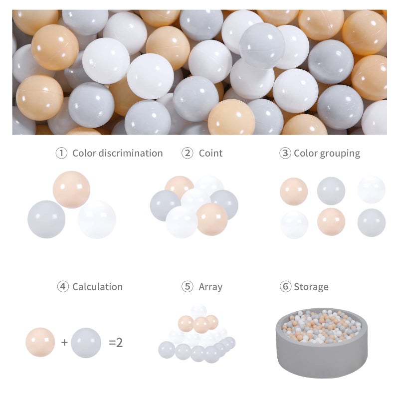 GOGOSO Play Balls for Toddlers - 100 pcs Ball Pits Balls Beige Grey White, BPA Free Plastic Balls for Ball Pit Toys Crush Balls for Boys Girls Toddlers - Image 3