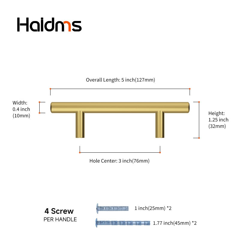 Haidms 20 Pack | 3 Inch Cabinet Handles Gold Stainless Steel Kitchen Drawer Pulls Cabinet Pulls 5 Inch Length, 3 Inch Hole Center - Image 2